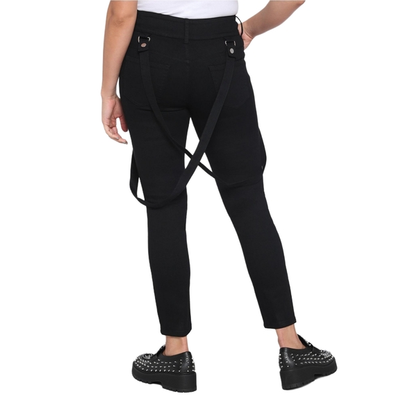 Hot Topic HT Denim Black Suspender Super Skinny Jeans Size 5 - Picture 2 of 12